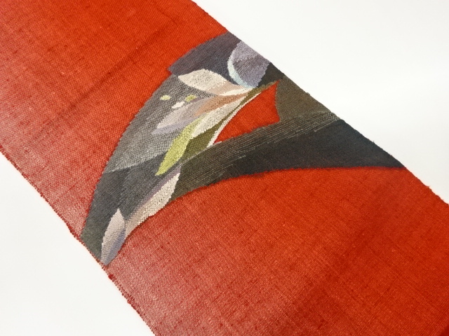 手織り真綿紬抽象花模様織出し名古屋帯